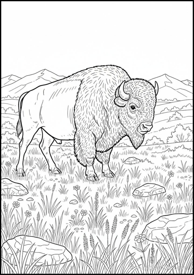Majestic American Bison Coloring Page – Free Printable PDF for Kids.