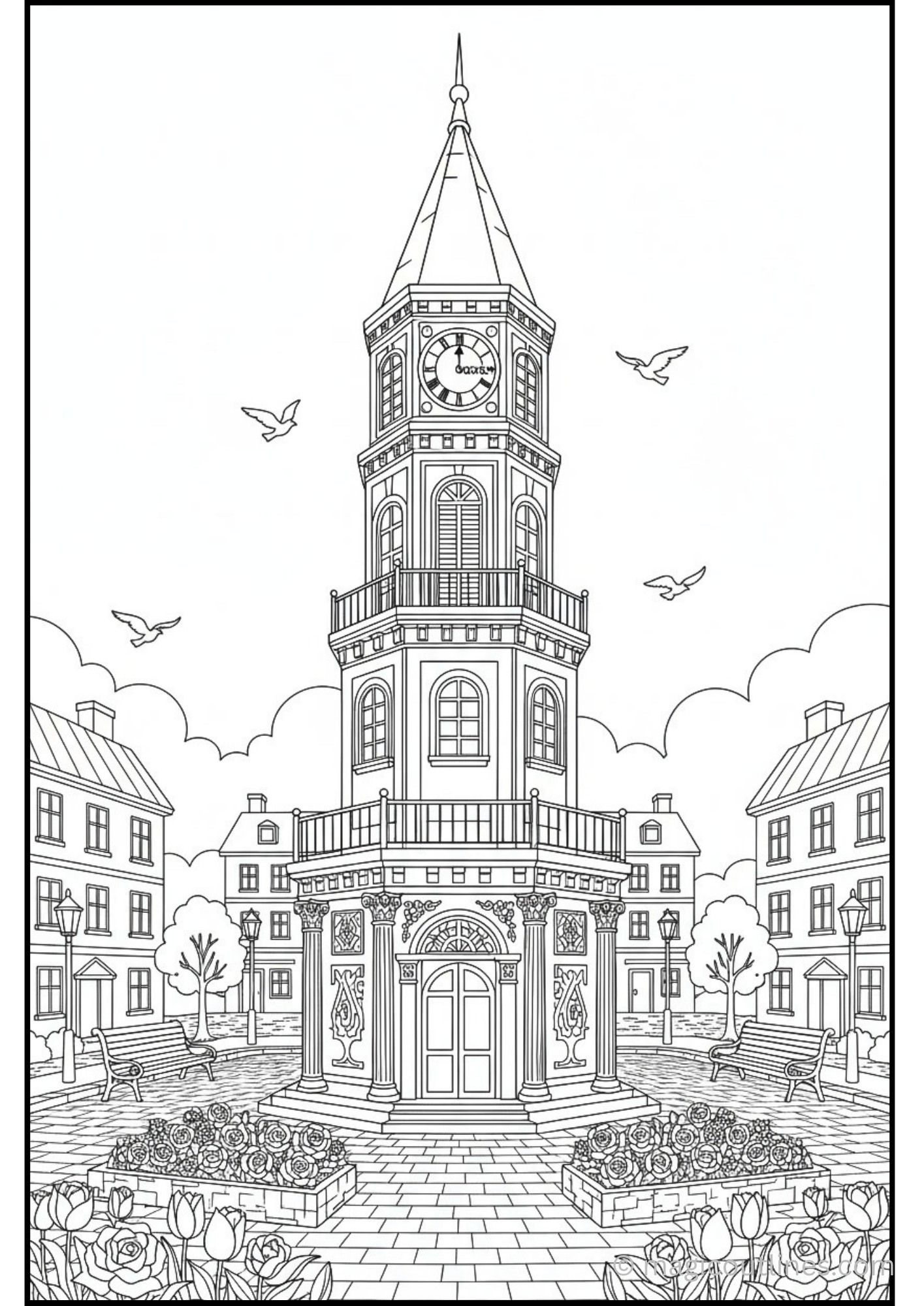 Clock Tower Coloring Page (Free Printable PDF)