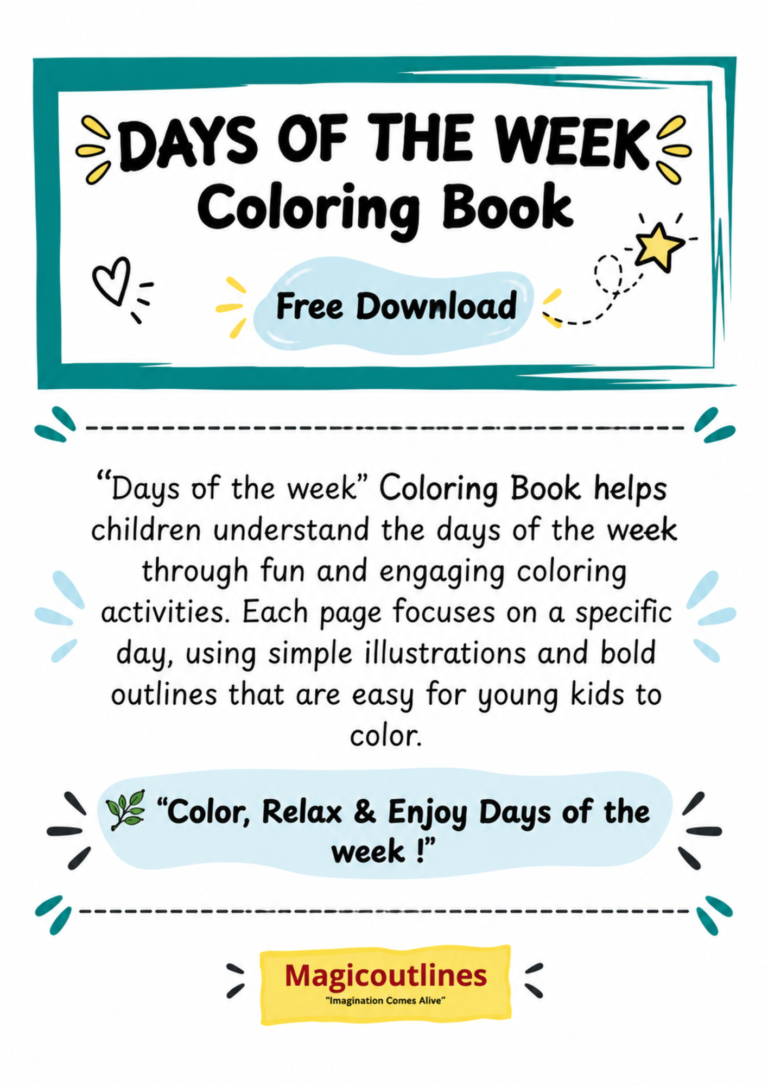 Days of the Week Coloring Book cover for kids with colorful lettering and a free download design