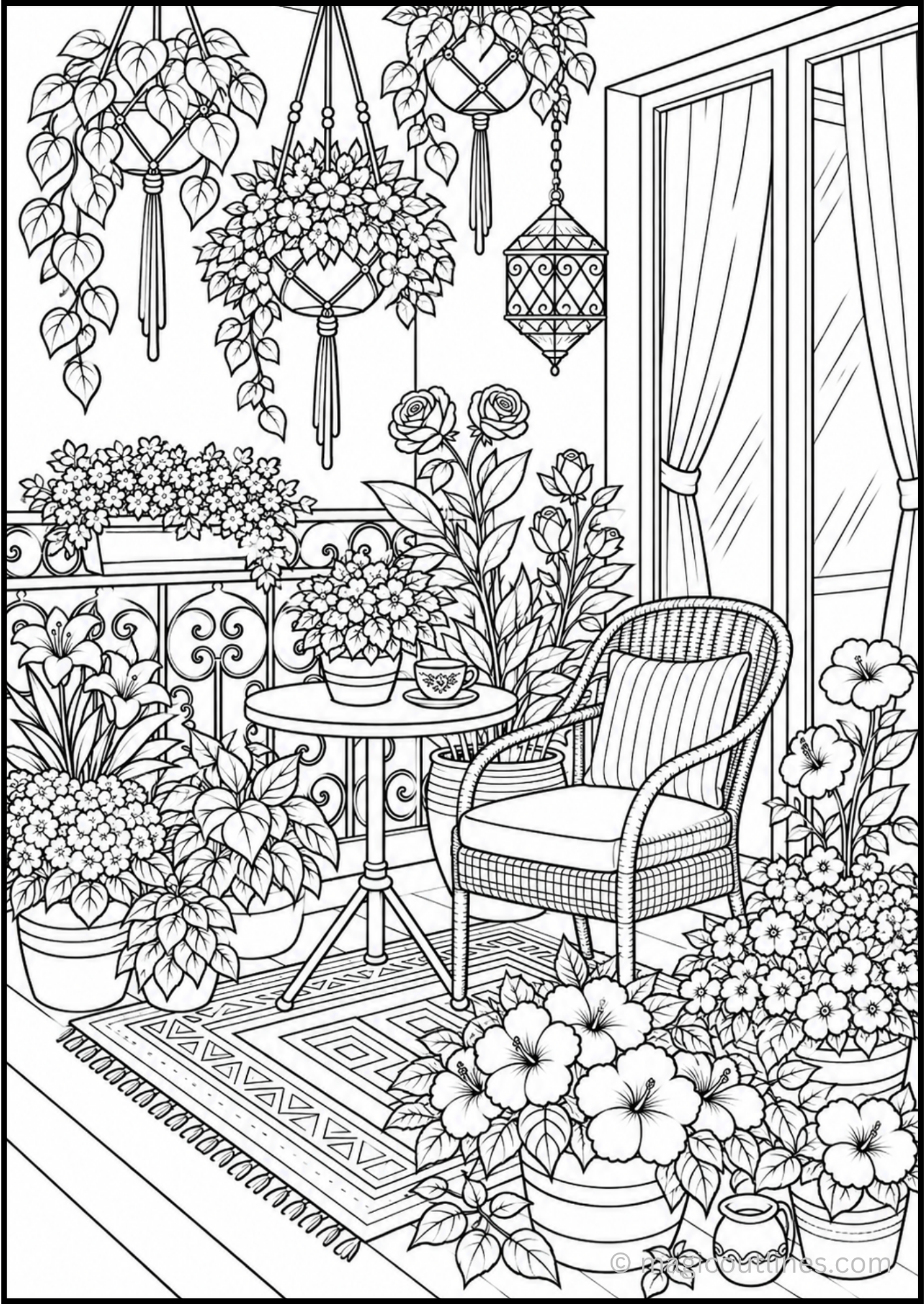 Balcony Garden Coloring Page (Free Printable PDF)